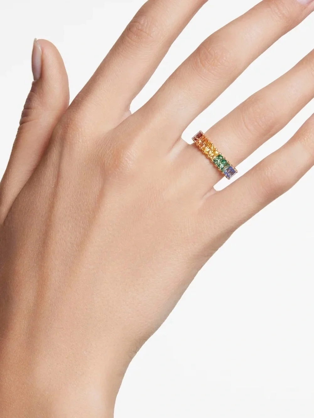 Swarovski Multicolored Baguette Cut Gold-Tone Plated Matrix Ring size 6.5